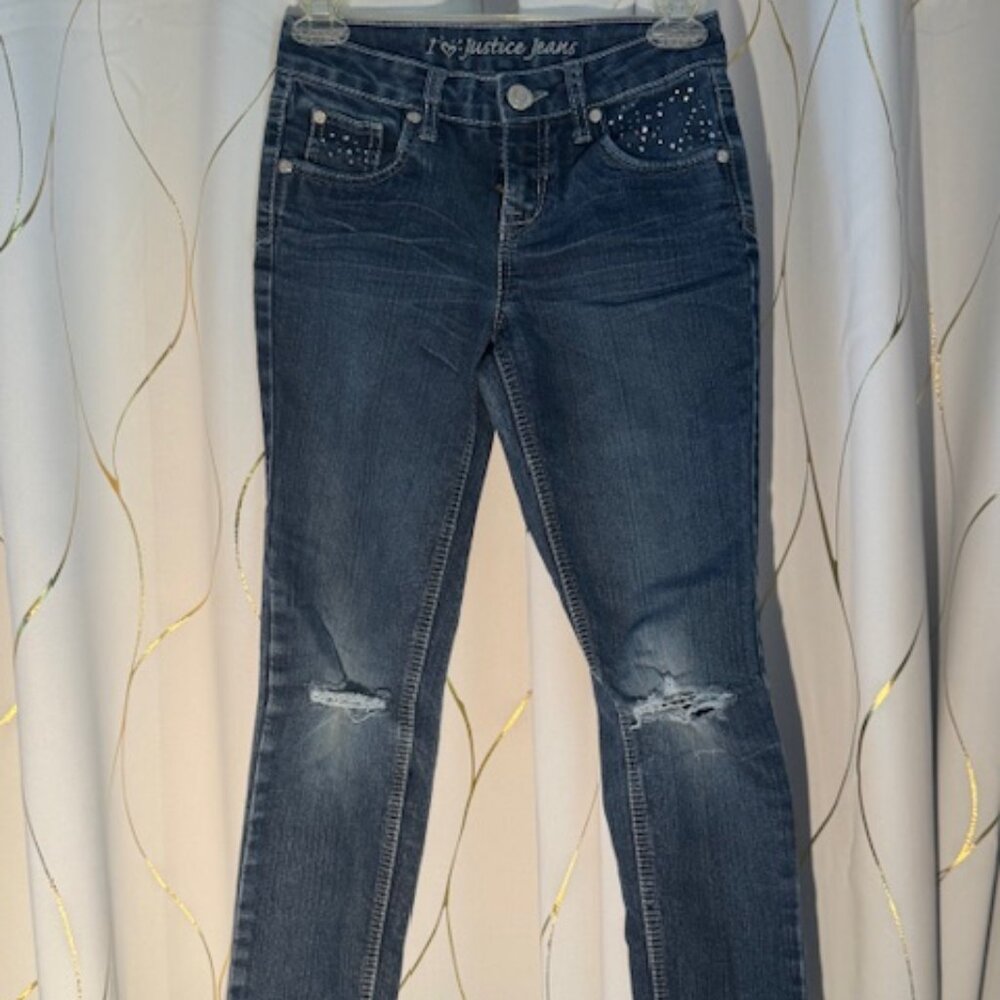 Justice Girls Jeans – Size 10R – Distressed with Rhinestone Pockets